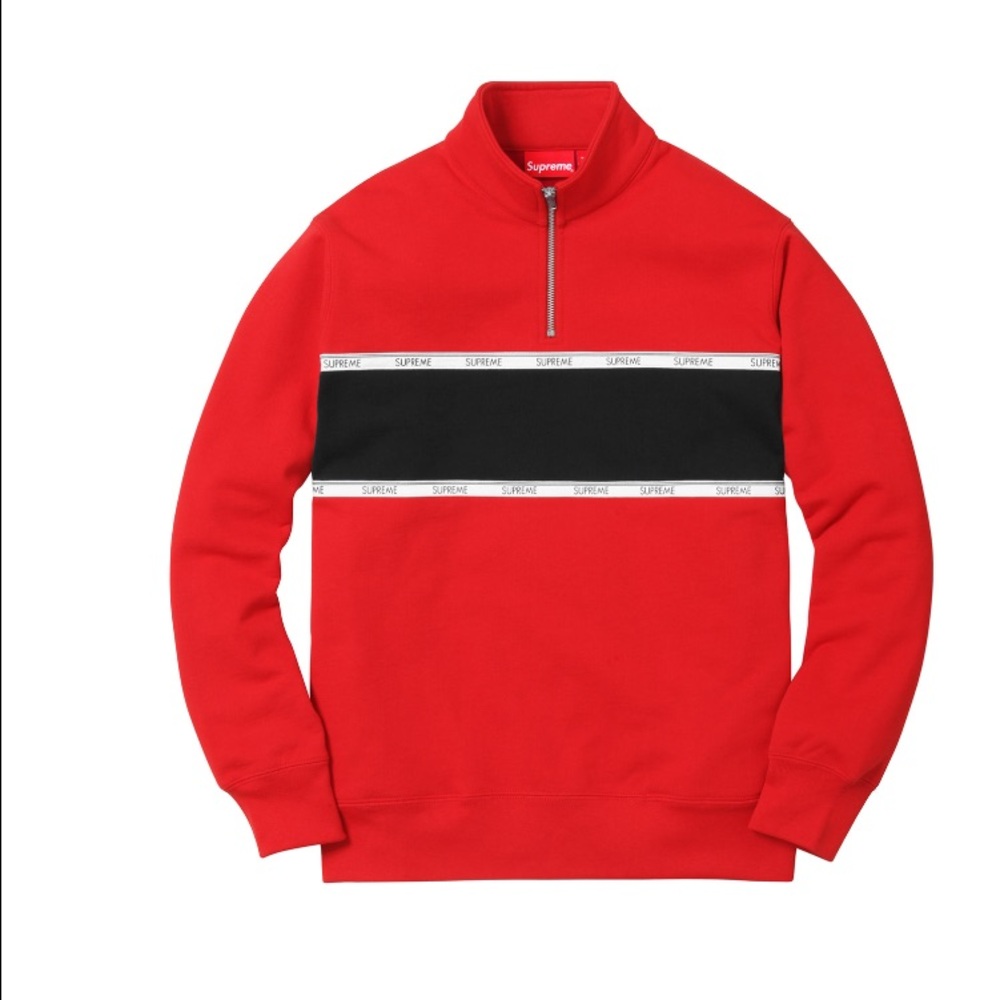 men's supreme red logo tape stripe quarter zip