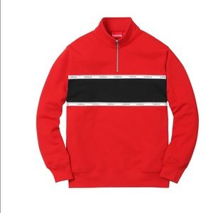 men's supreme red logo tape stripe quarter zip
