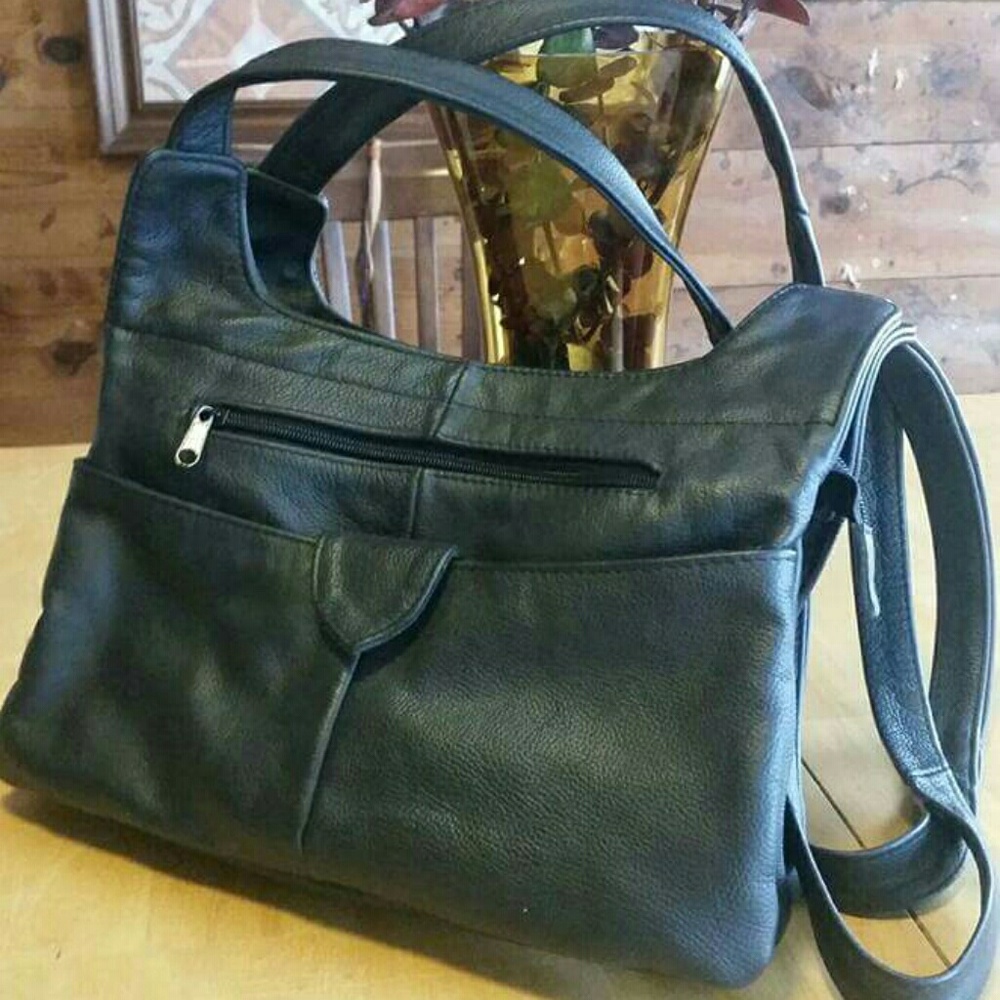 Genuine Black Leather Shoulder Bag