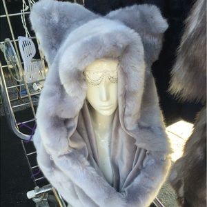 Festival faux fur hood zipper secret pocket