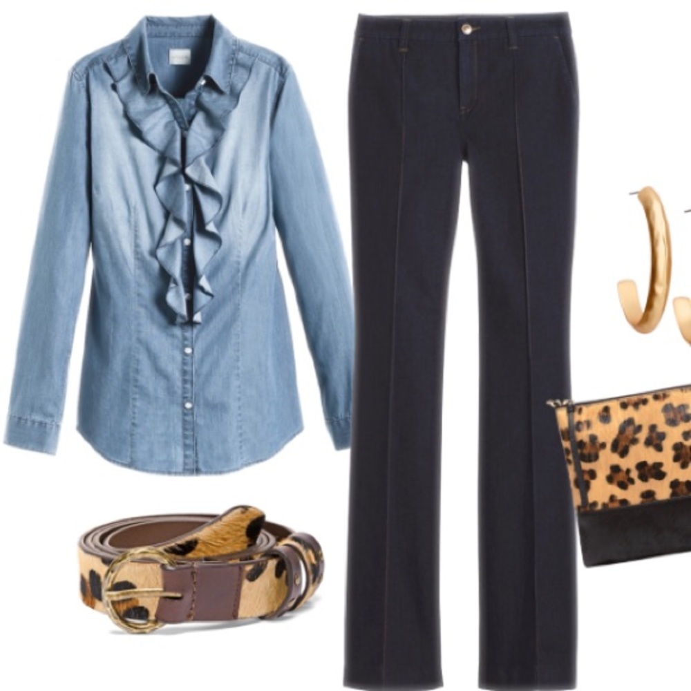 INC ruffle long sleeve jean shirt