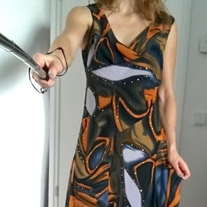 Elegant Multi-colored Evening Dress, fits M & L.