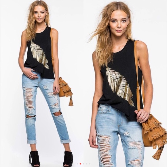 Gold Foil Feather Tee - Picture 2 of 5