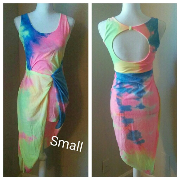 004 Last Medium Rainbow Tie-dye Summer Dress - Picture 2 of 5