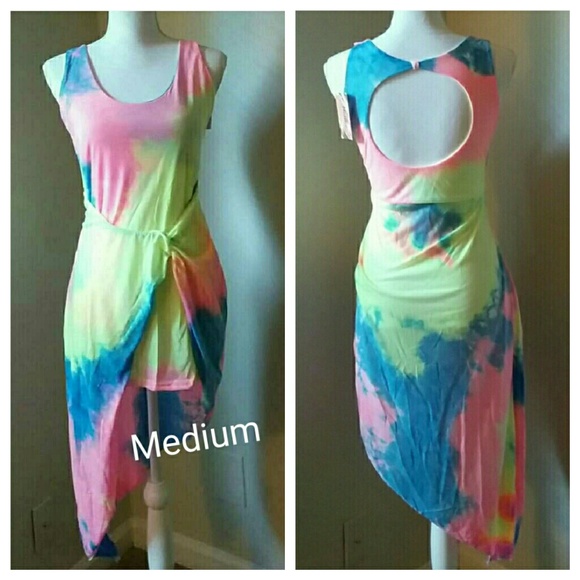 004 Last Medium Rainbow Tie-dye Summer Dress - Picture 3 of 5