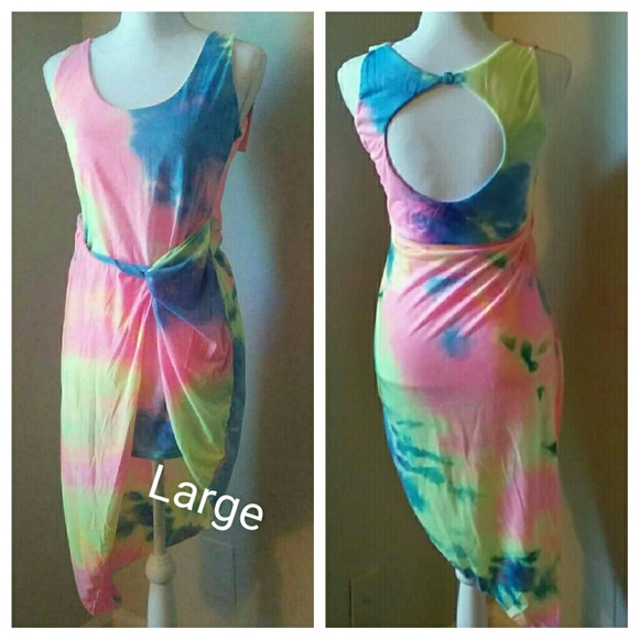 004 Last Medium Rainbow Tie-dye Summer Dress - Picture 4 of 5