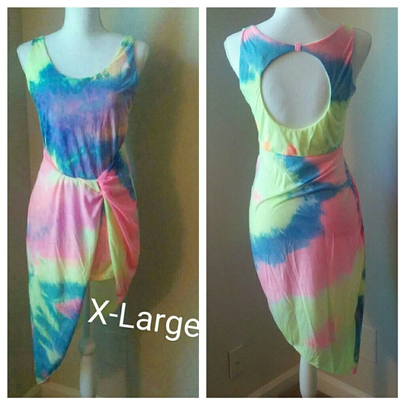 004 Last Medium Rainbow Tie-dye Summer Dress - Picture 5 of 5