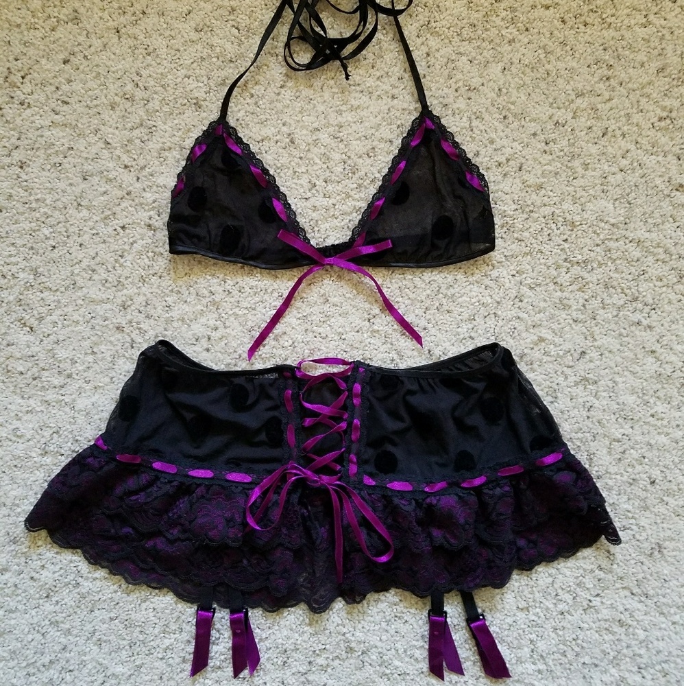 Rave Festival Lingerie Bra and Garter Skirt Set