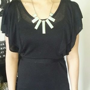 Black textured shirt with adjustable belt