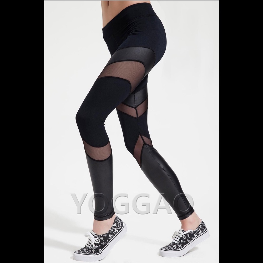 Leather & Mesh Leggings Yoga Active Sportswear