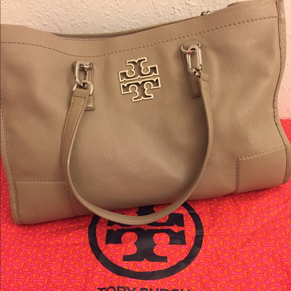 EUC Tory Burch Brittan Leather Tote French Gray
