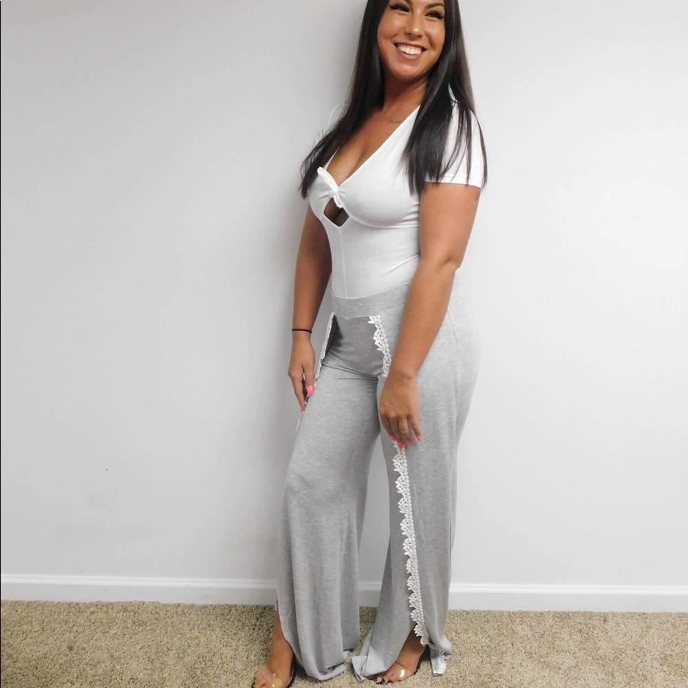 Lace Detailed Grey Wide Leg Pants | Final Price - Picture 5 of 5