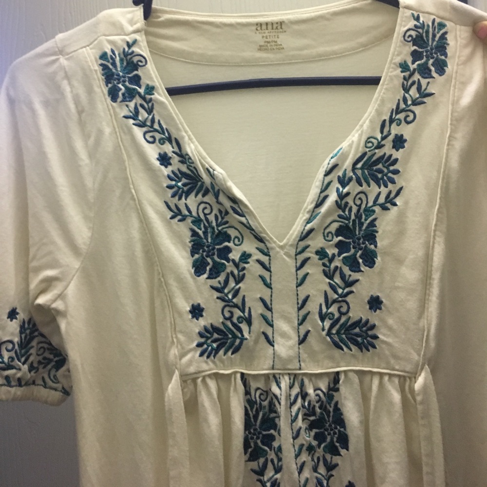 White and teal floral tunic