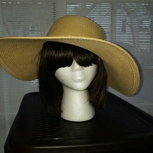 Tan Rhinestone Brim Floppy Beach Hat