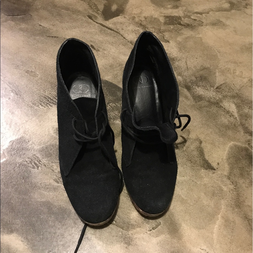 Black suede wedge booties