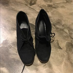 Black suede wedge booties