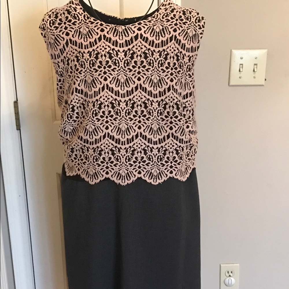 HALOGEN GRAY DRESS WITH PEACH LACE OVERLAY FRONT