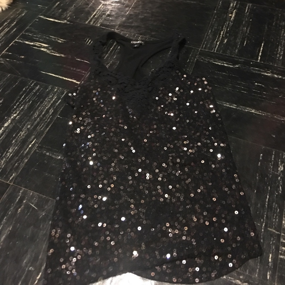 XS Express Black Sequin Tank Top