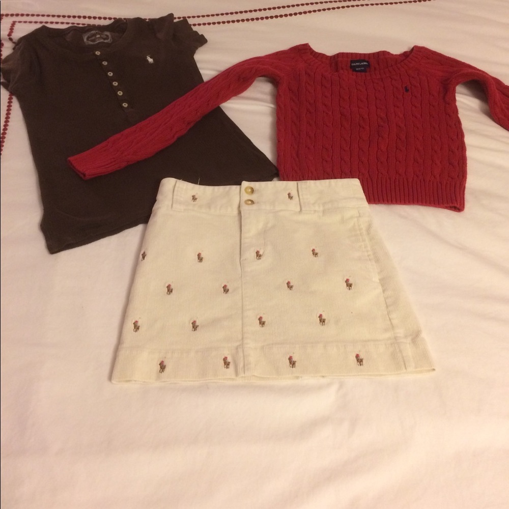 Girls Ralph Lauren skirt, shirt, and sweater 10