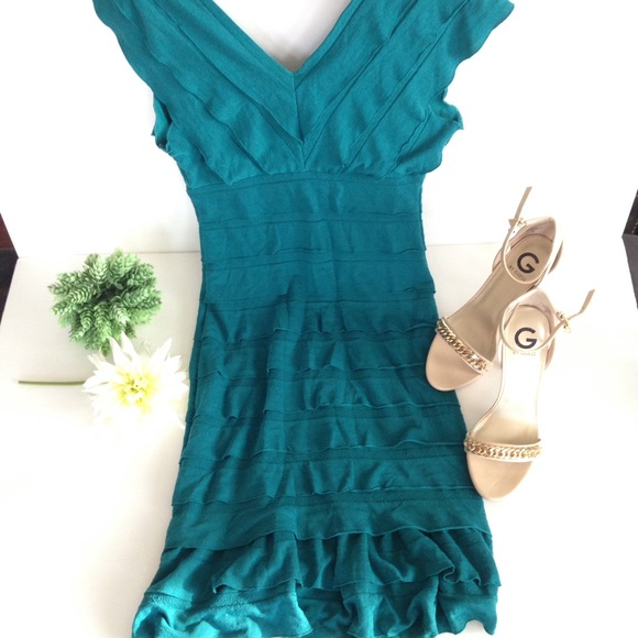 Max Studio Teal Ruffle Dress - Picture 2 of 5
