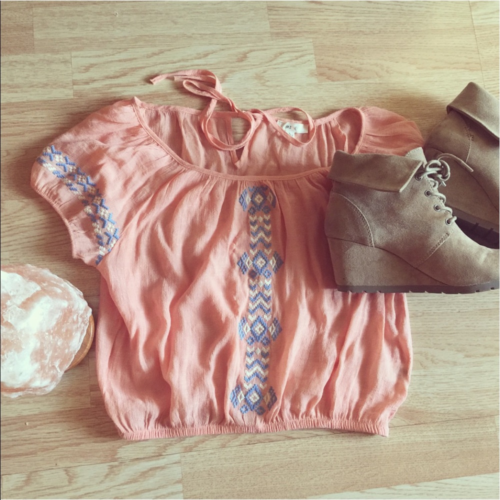 Coral and blue crop top. Super soft.