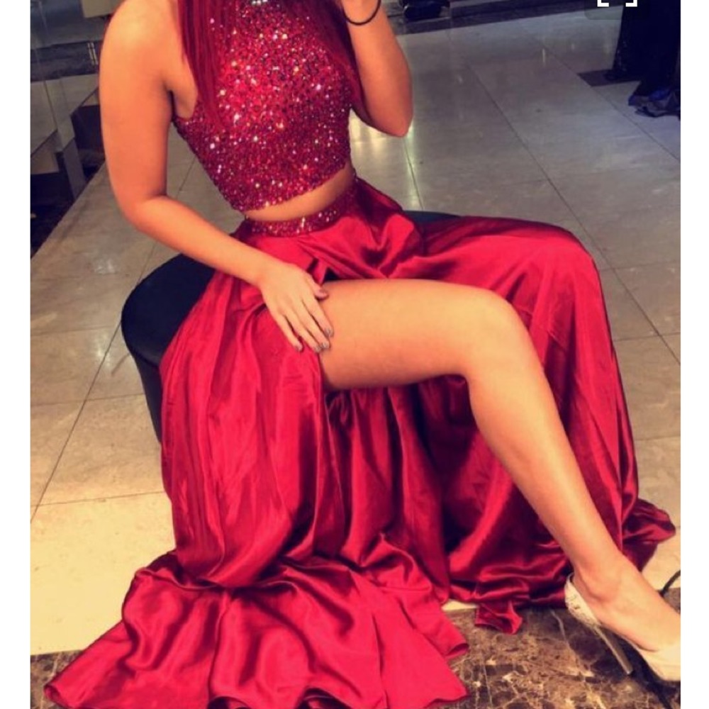 Red sparkle prom dress