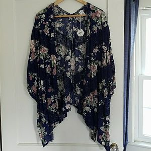 Pink Blush maternity Navy Blue Floral Lace Kimono
