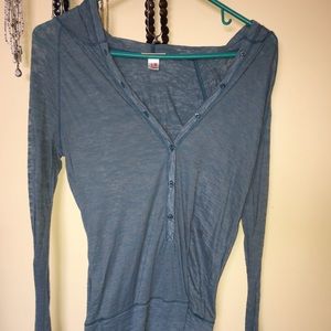 Slate blue thin long sleeve fitted hoodie