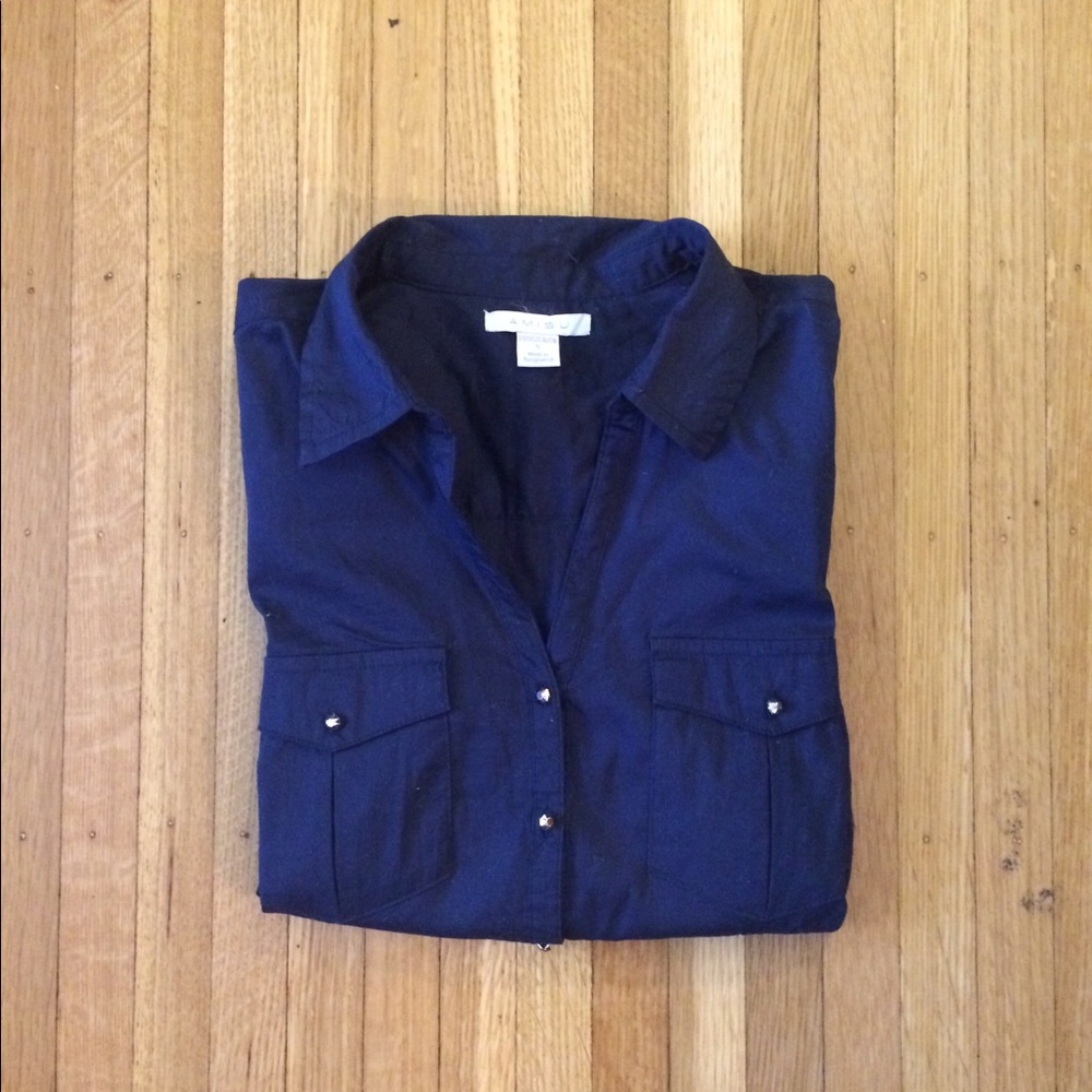 Amisu Navy Blue Button Down Shirt