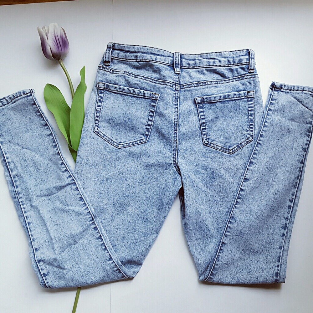 New High Waisted Blue Acid Wash Skinny Jeans