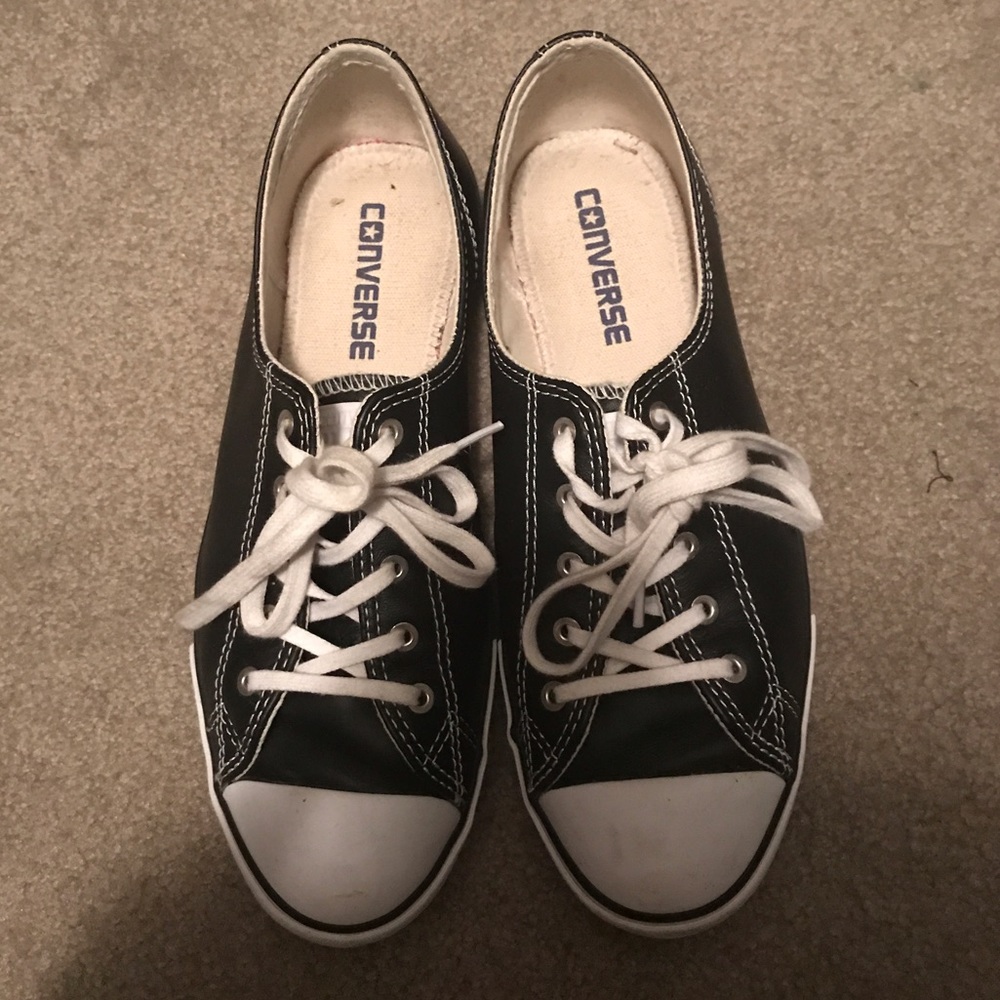 Womens Black Leather Dainty Ox Converse Sneakers!