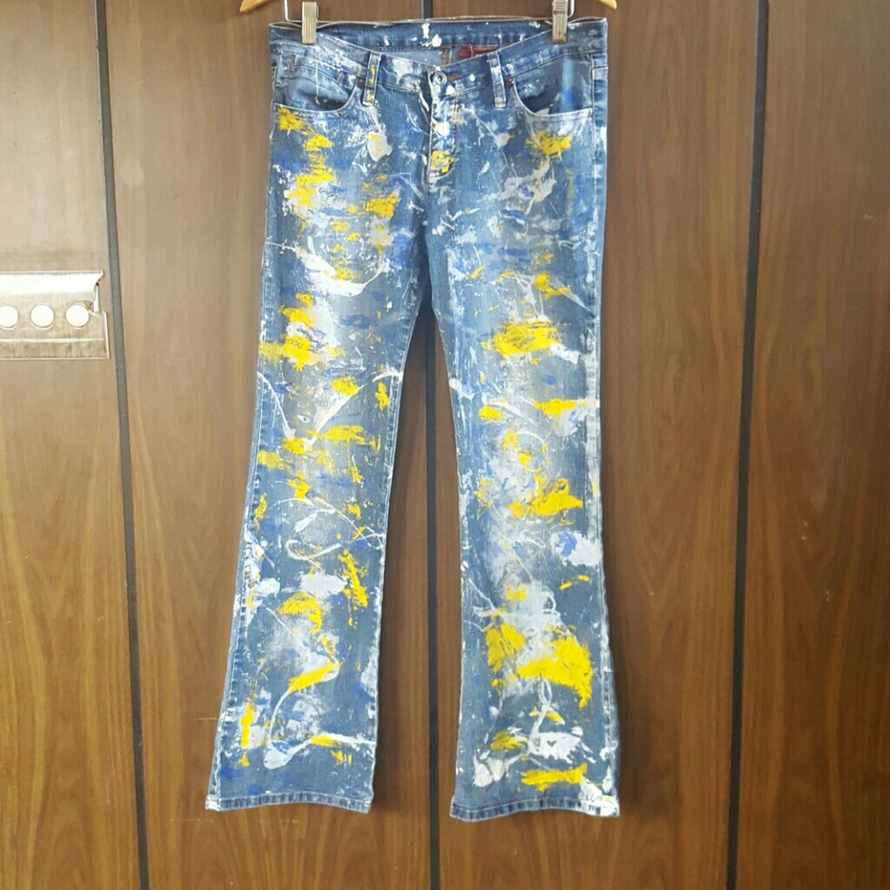 Custom paint splatter women's jeans.