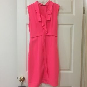 Hot Pink Tahari midi dress, ruffle neck 💕 worn 1x