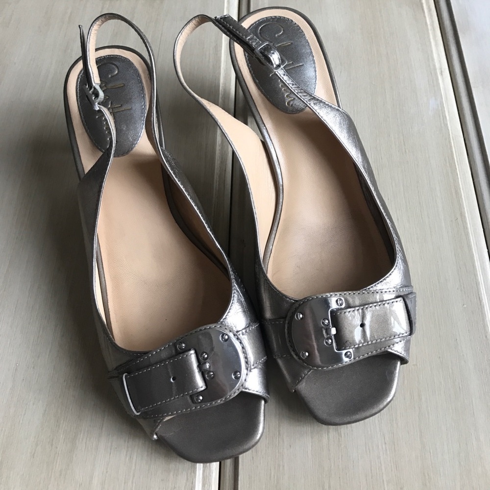 Cole haan metallic leather peep-toe sandals
