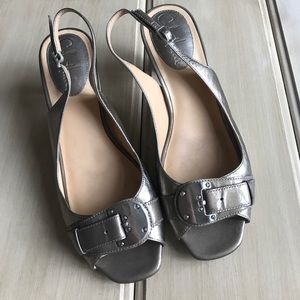 Cole haan metallic leather peep-toe sandals