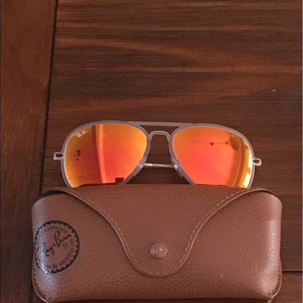 Rayban clear framed orange mirrored sunglasses