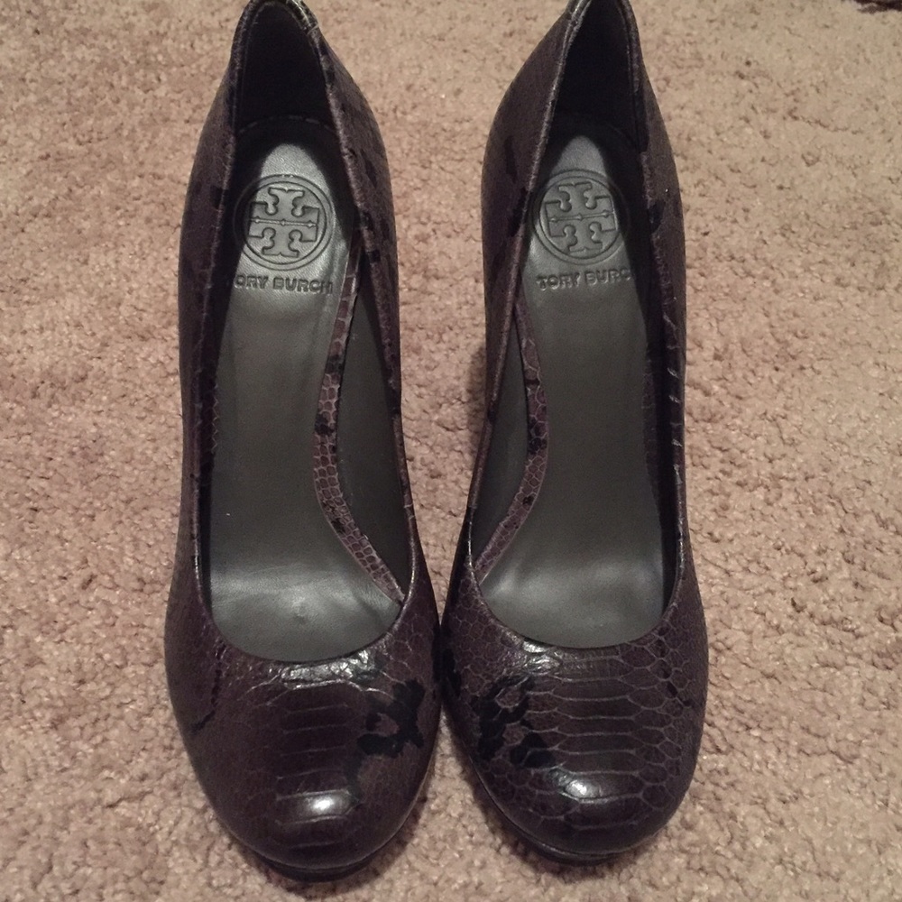 Tory Burch Snake Print Leather High Heels