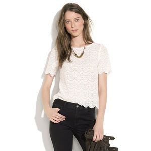 Madewell scalloped white lace top.