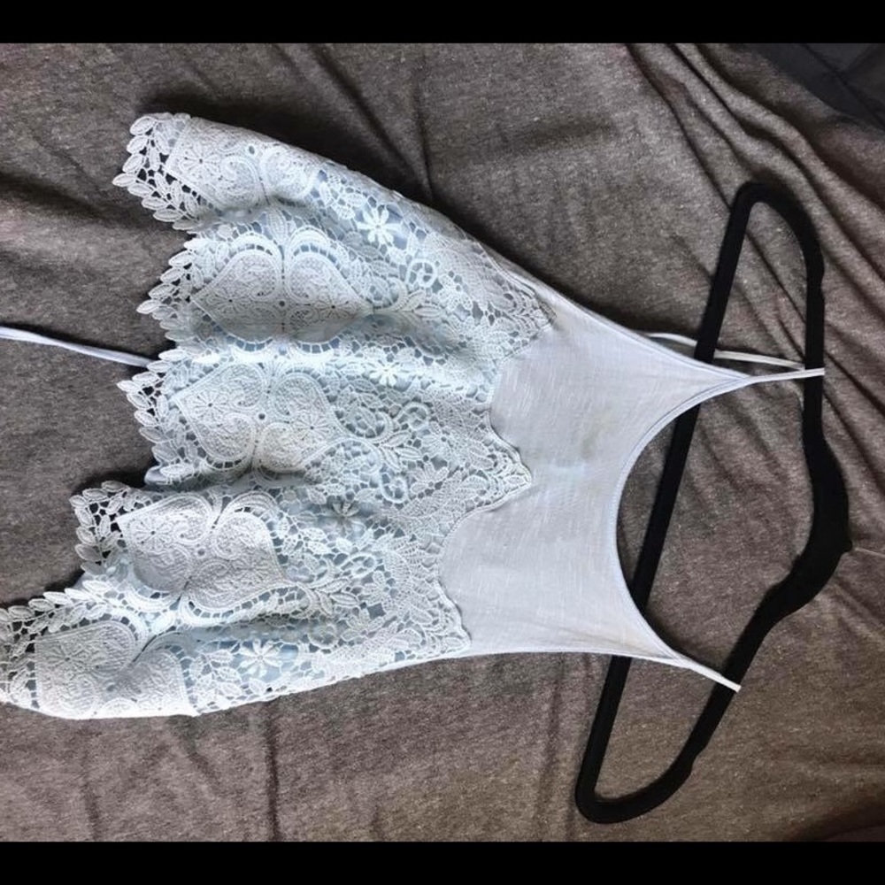 Lace baby blue halter crop top