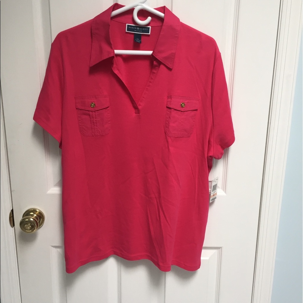 Hot Pink 100% cotton, Pocketed Polo Blouse