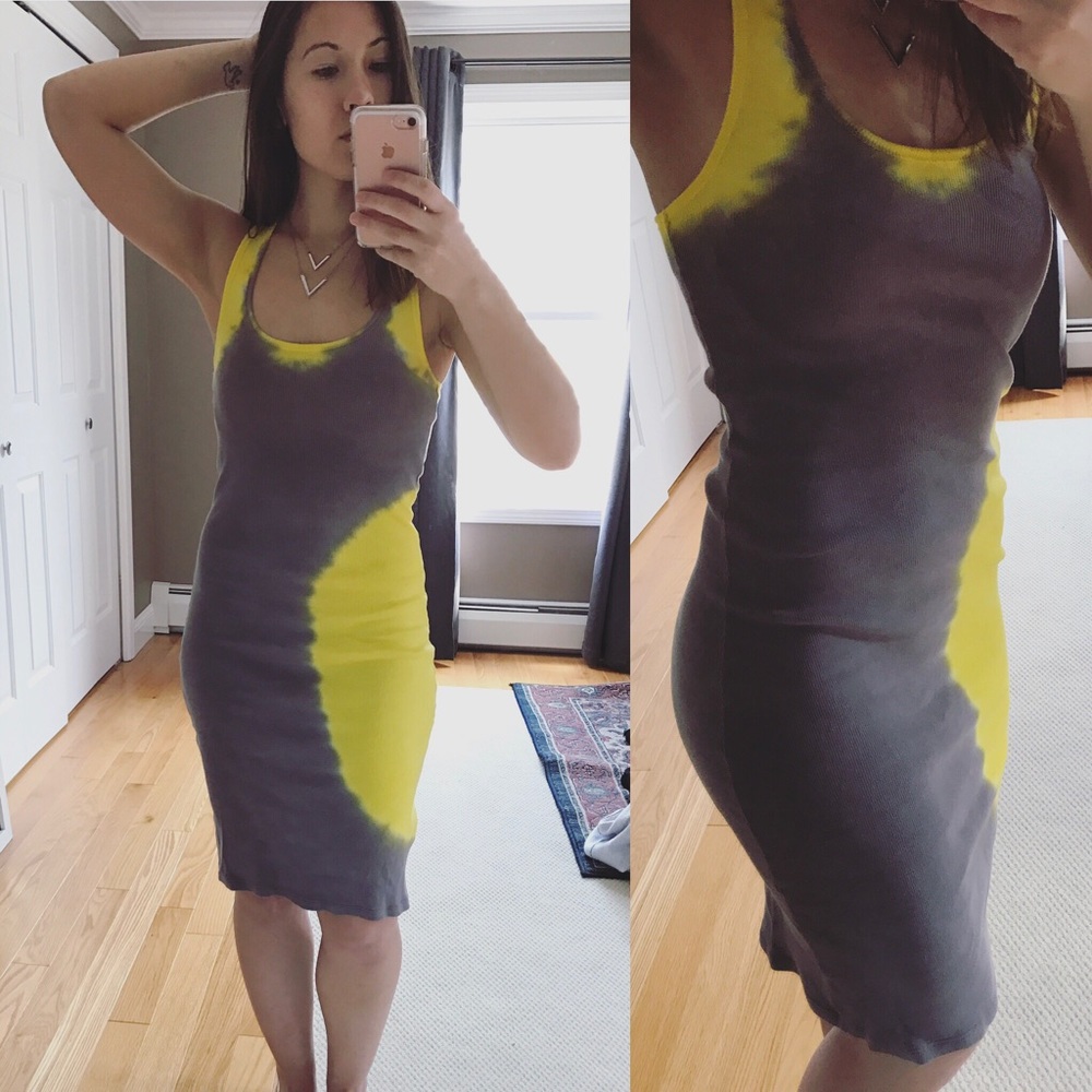 Summer gray and yellow tie-dye dress