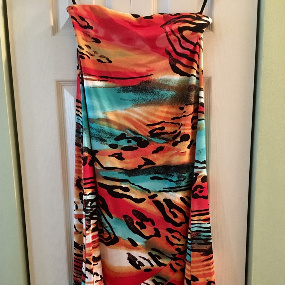 Red orange blue strapless dress size M