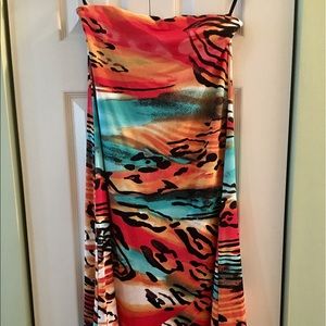 Red orange blue strapless dress size M