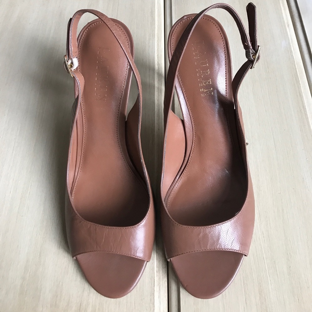 Ralph Lauren brown peep-toe slingbacks
