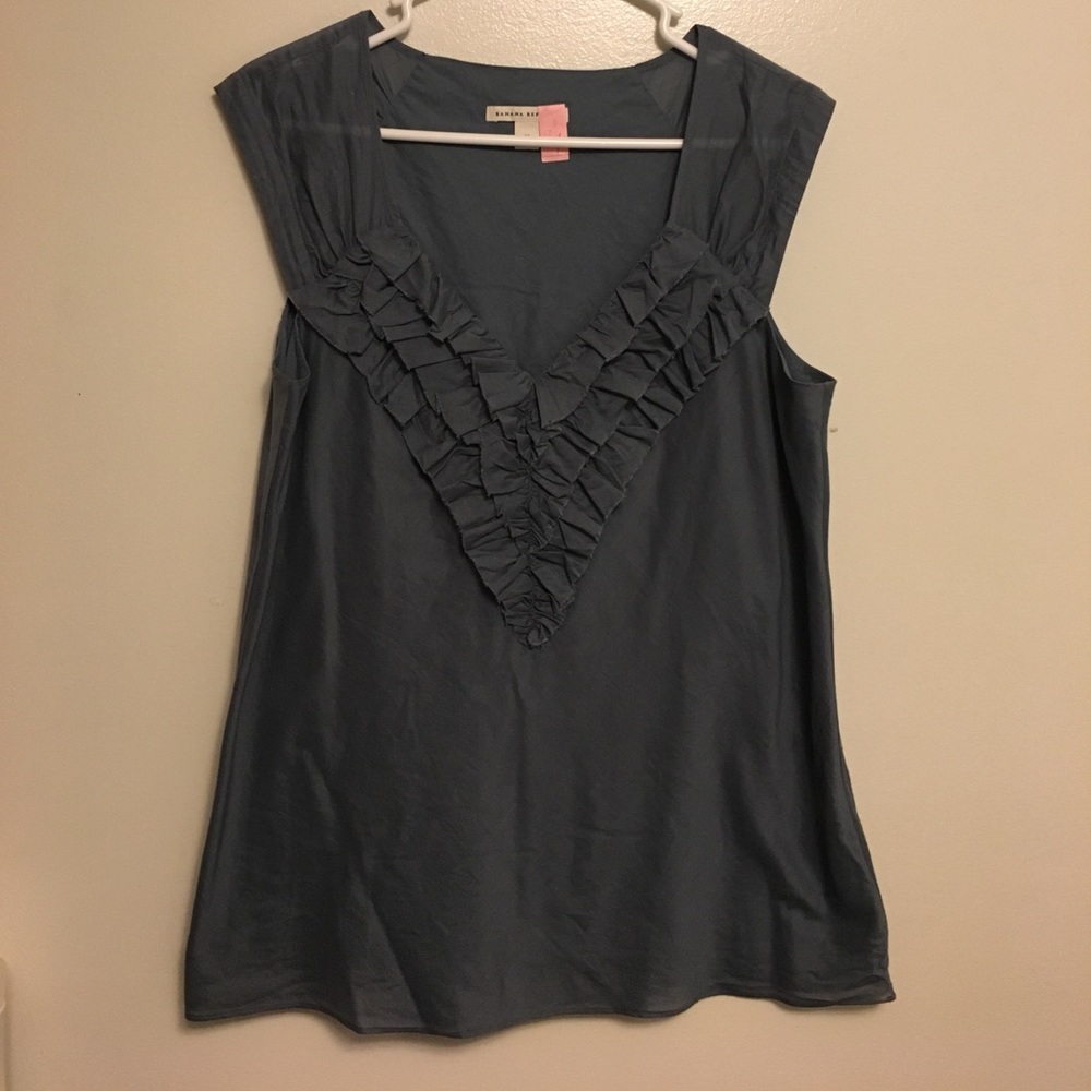 Banana Republic Ruffle V-Neck Slate Blue Top