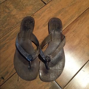 Silver Tory Burch flip flops