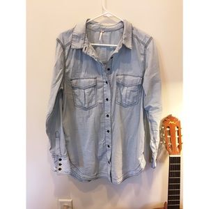 Free People light denim button up