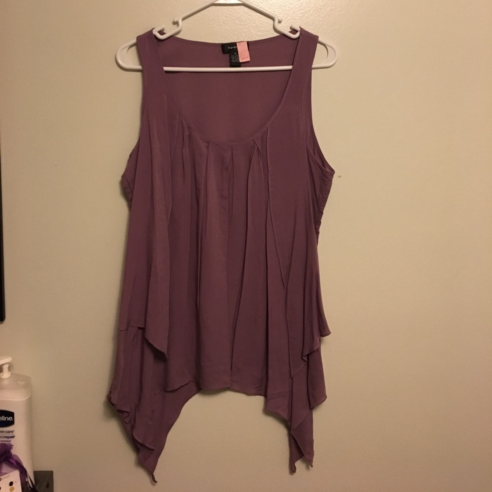 Lavender Pleated Top with Drapey Uneven Hem