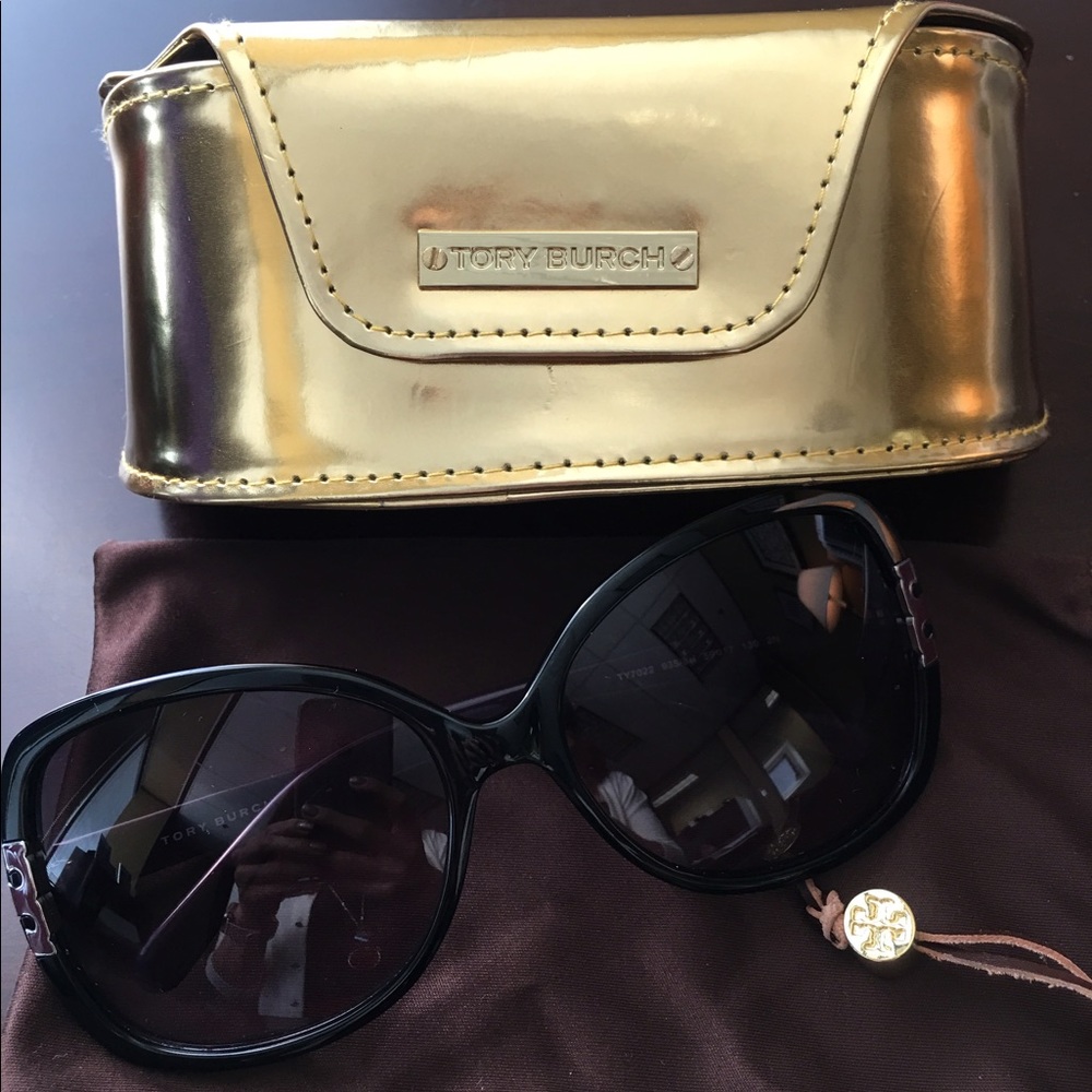 Authentic Tory Burch Black Purple T-Hinge sunnies