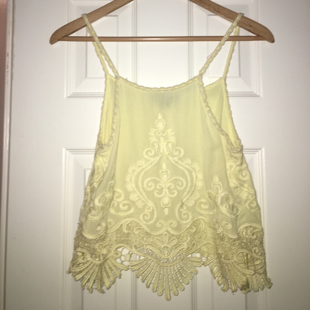 Yellow Mid Waist Shirt Crop Top